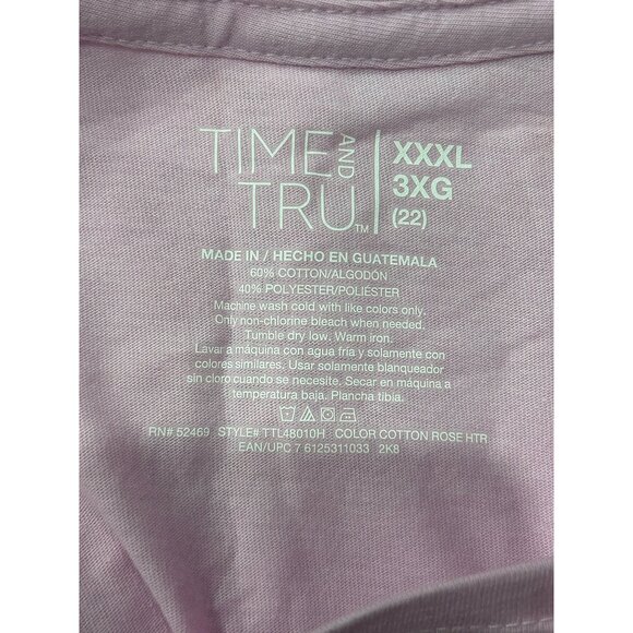 Time And Tru NWT Womens Pink Crew Neck Long Sleeve Tee Relaxed Fit Size 3X - Picture 5 of 8